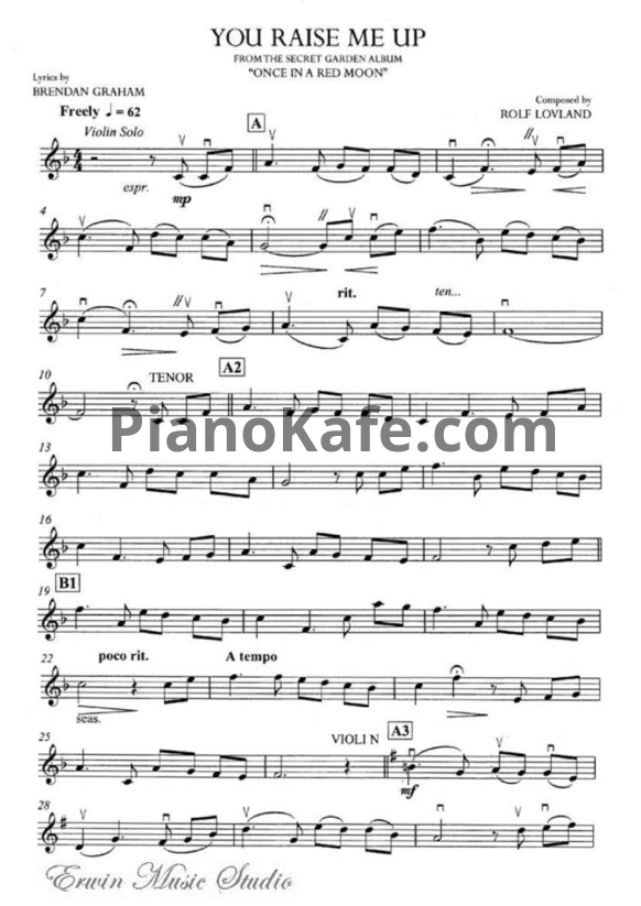 Ноты Secret Garden - You Raise Me Up (для скрипки) - PianoKafe.com