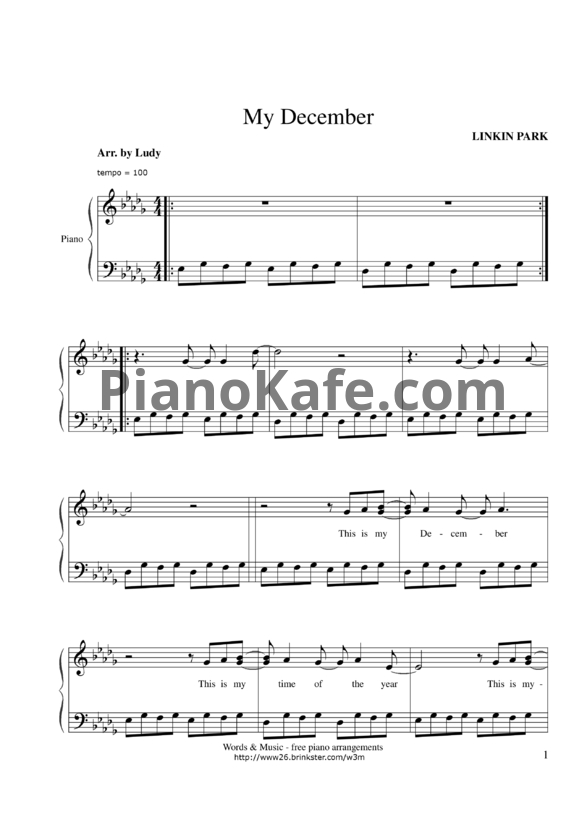 Ноты Linkin Park - My december - PianoKafe.com