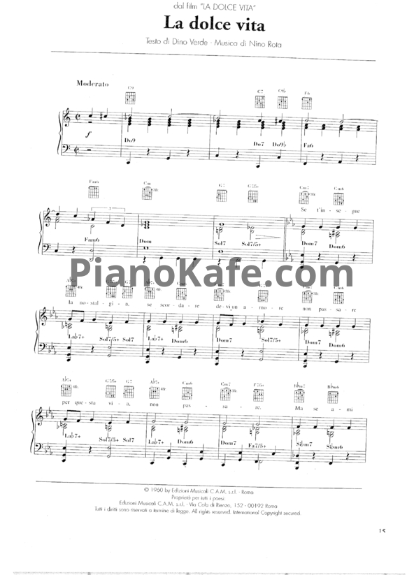 Ноты Nino Rota - La dolce vita - PianoKafe.com
