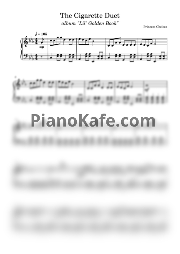 Ноты Princess Chelsea - Cigarette Duet - PianoKafe.com