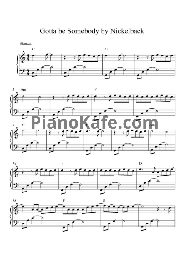 Ноты Nickelback - Gotta be somebody - PianoKafe.com