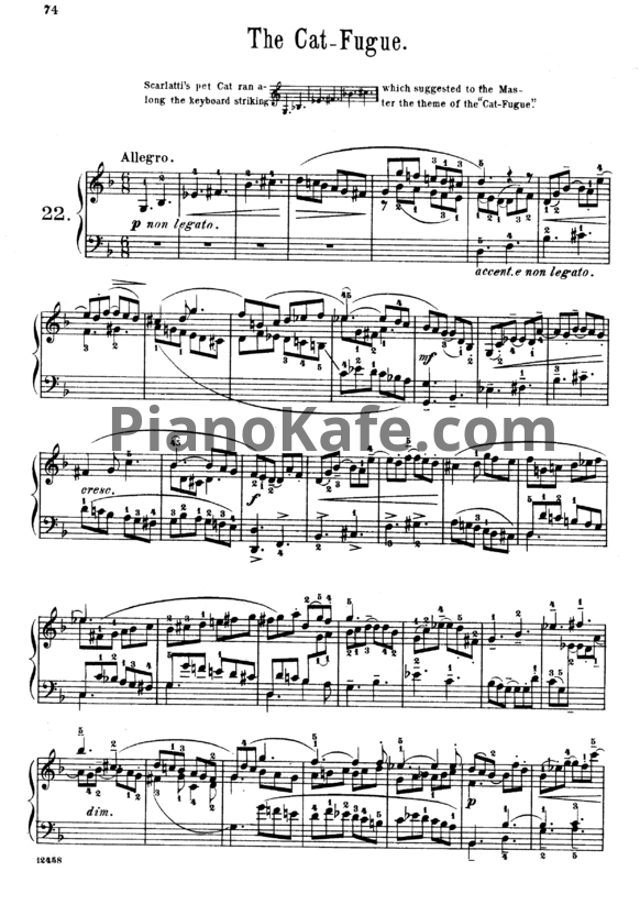 Ноты Д. Скарлатти - Соната K30/L499 (The Cat's Fugue) - PianoKafe.com