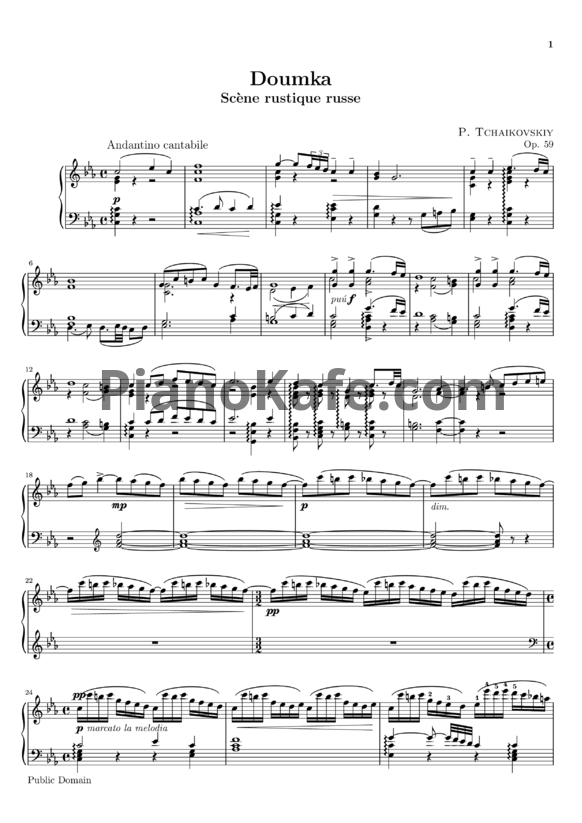 Ноты П. Чайковский - Думка (Op. 59) - PianoKafe.com