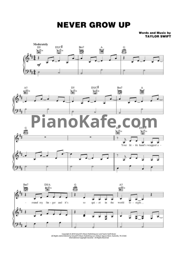 Ноты Taylor Swift - Never grow up (Версия 2) - PianoKafe.com