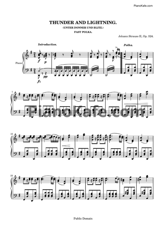 Ноты Иоганн Штраус (сын) - Шуточная полька "Unter Donner und Blitz" (Гром и молнии) (Оp. 324) - PianoKafe.com