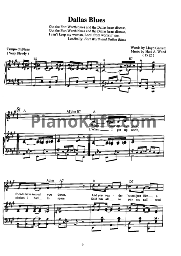 Ноты Hart Wand - Dallas blues - PianoKafe.com