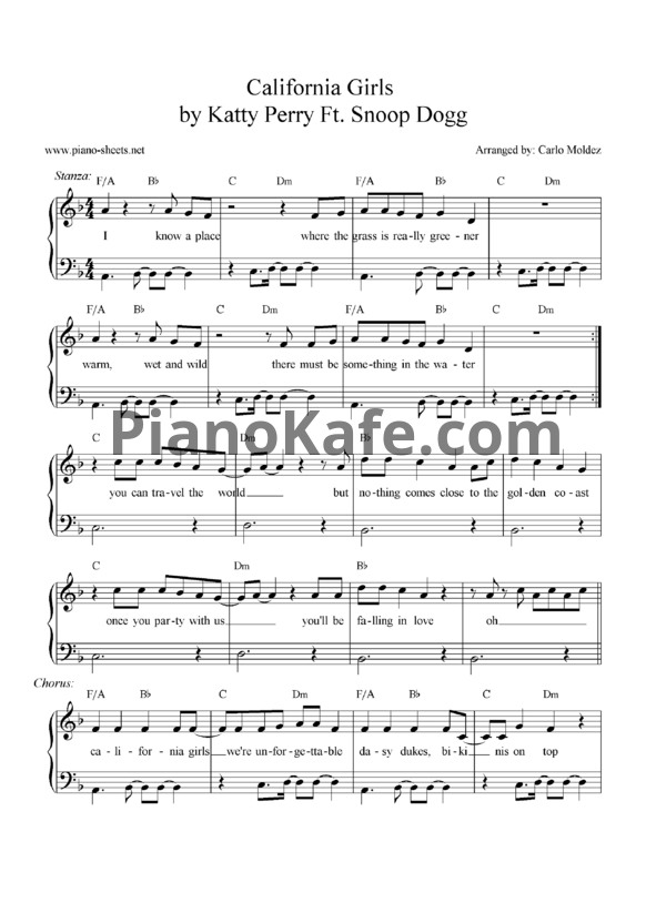 Ноты Katy Perry feat. Snoop Dogg - California gurls - PianoKafe.com
