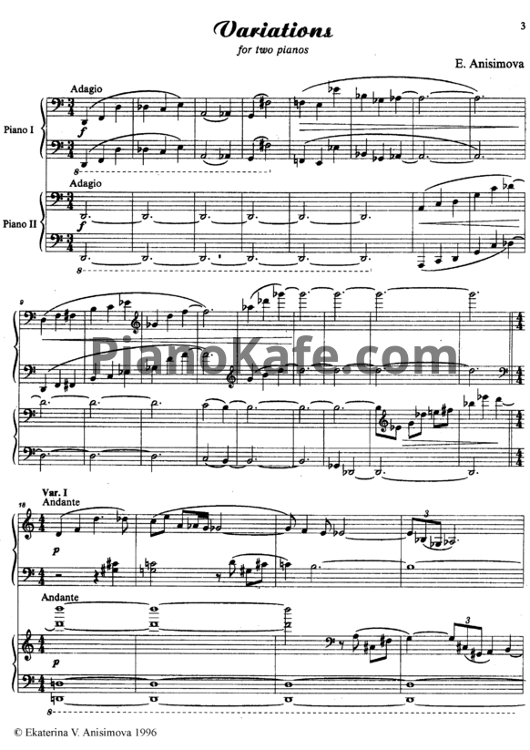 Ноты Екатерина Анисимова - Вариации для двух фортепиано - PianoKafe.com