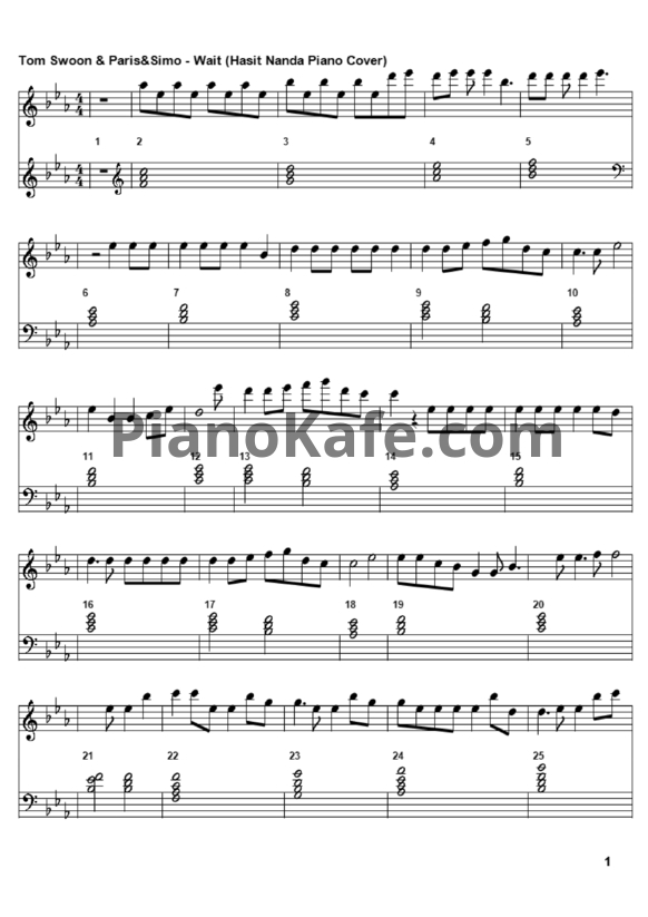 Ноты Tom Swoon, Paris & Simo - Wait - PianoKafe.com