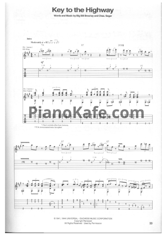 Ноты Eric Clapton - Key to the highway - PianoKafe.com
