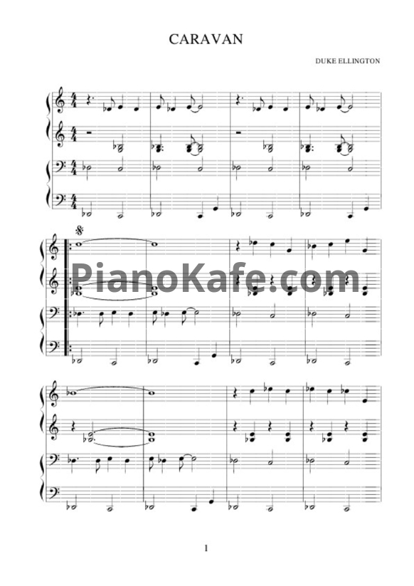 Ноты Duke Ellington - Caravan (для игры в 4 руки) - PianoKafe.com