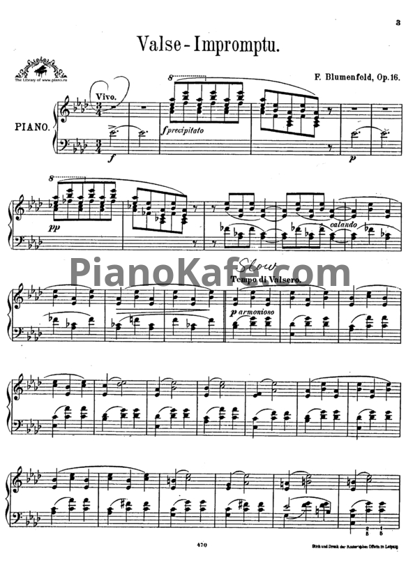 Ноты Феликс Блуменфельд - Вальс-экспромт (Op. 16) - PianoKafe.com