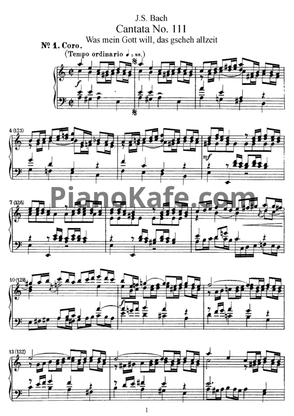 Ноты И. Бах - Кантата №111 "Was mein gott will, das gscheh allzeit" (BWV 111) - PianoKafe.com