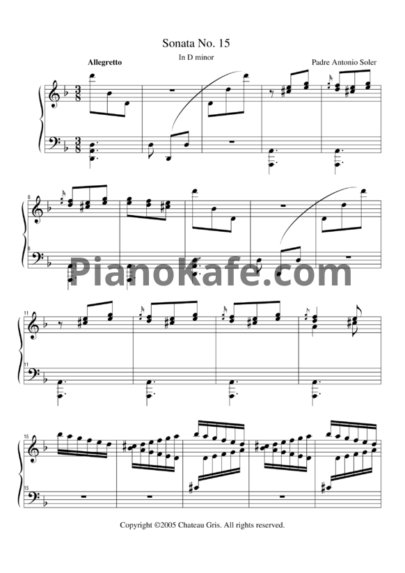 Ноты Antonio Soler - Sonata No. 15 in D minor - PianoKafe.com