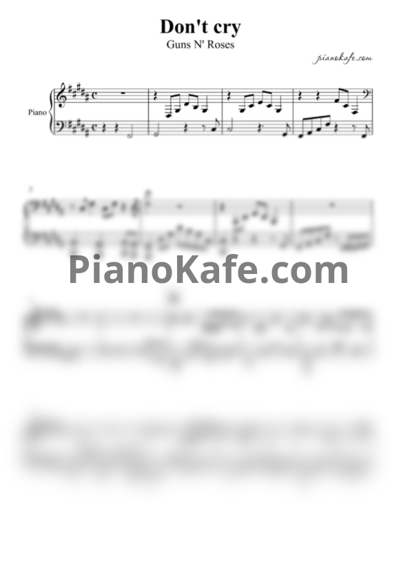 Ноты Guns N’ Roses - Don't cry (Piano cover by Gamazda) - PianoKafe.com