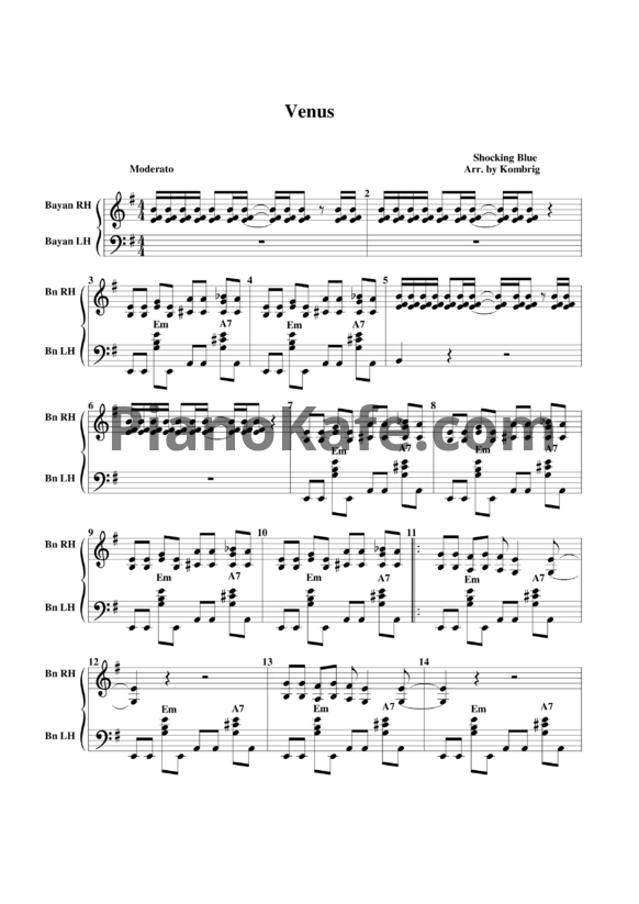 Ноты Bananarama - Venus - PianoKafe.com