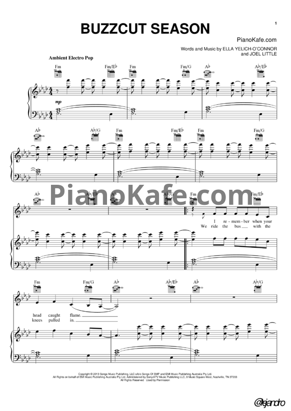 Ноты Lorde - Buzzcut season - PianoKafe.com