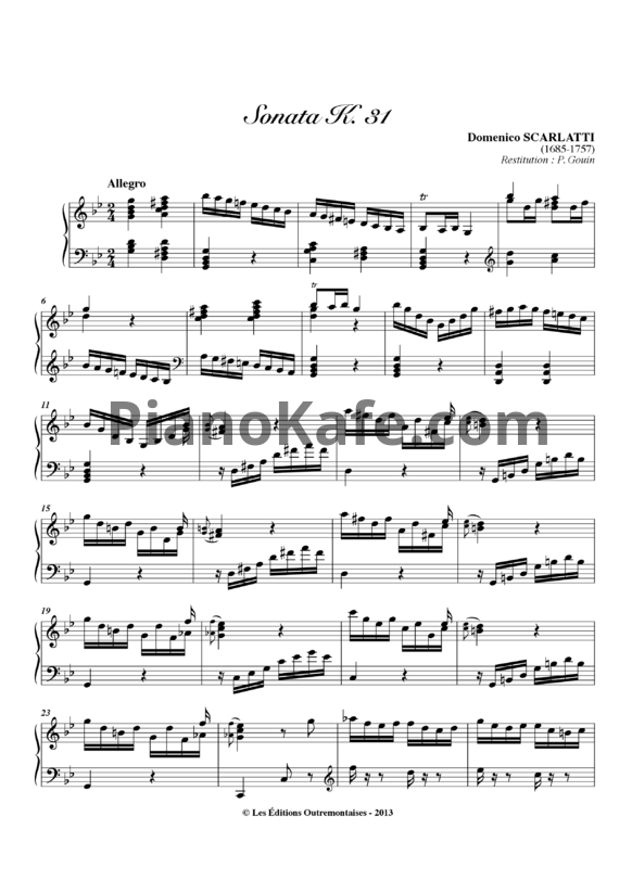 Ноты Д. Скарлатти - Соната K31 - PianoKafe.com