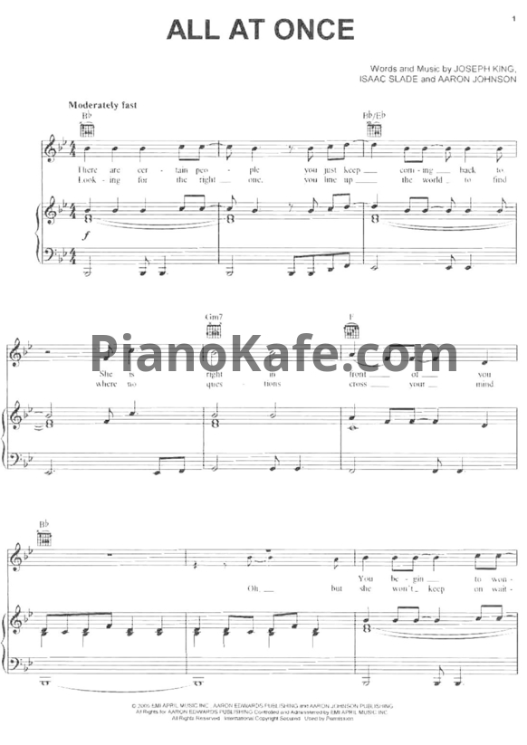 Ноты The Fray - All at once - PianoKafe.com
