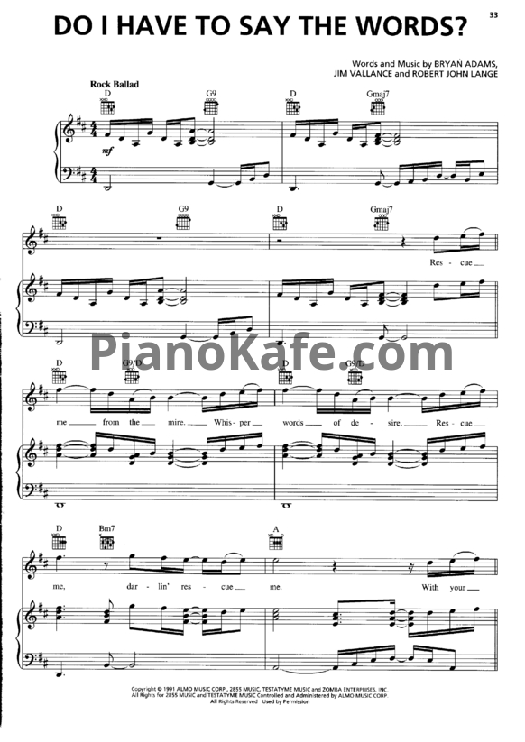 Ноты Bryan Adams - Do I have to say the words - PianoKafe.com