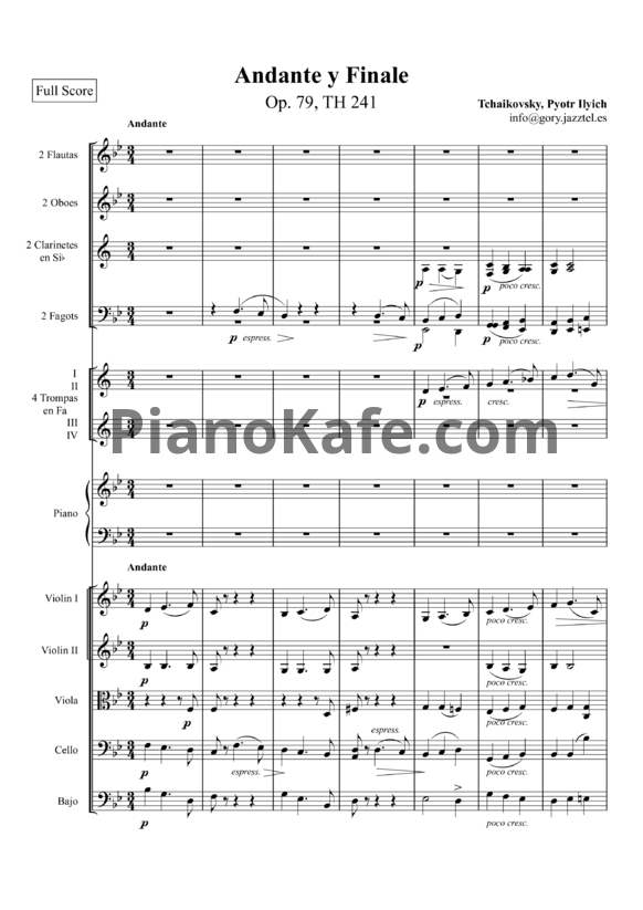 Ноты П. Чайковский - Анданте и финал, для фортепиано с оркестром (Op. 79) - PianoKafe.com