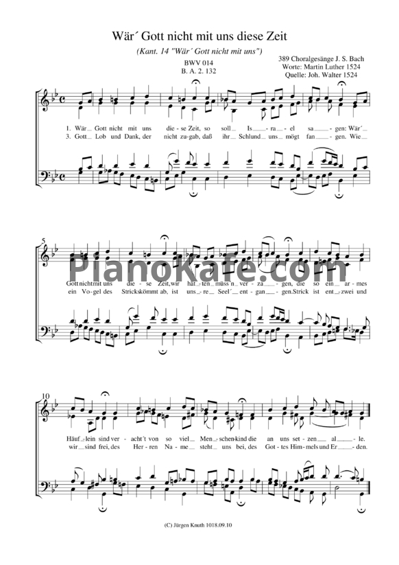 Ноты И. Бах - War' Gott nicht mit uns diese Zeit (BWV 14) - PianoKafe.com