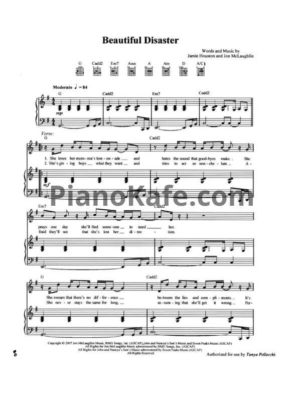 Ноты Jon McLaughlin - Beautiful disaster - PianoKafe.com