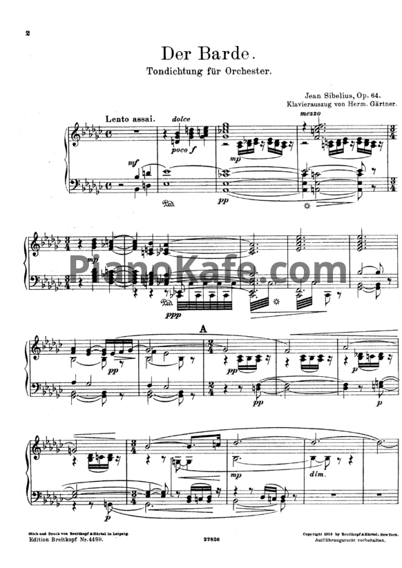 Ноты Ян Сибелиус - Симфоническая поэма "Бард" (Op. 64, клавир) - PianoKafe.com