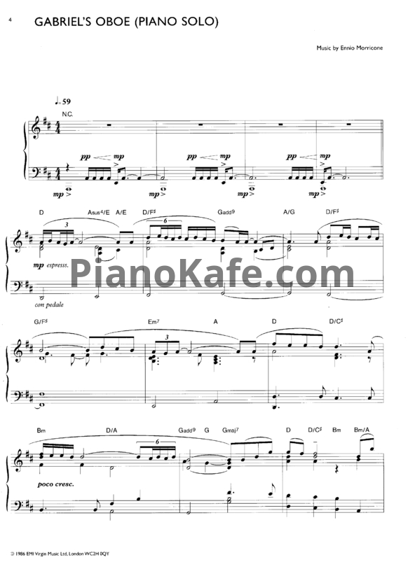Ноты Ennio Morricone - Gabriel's oboe - PianoKafe.com
