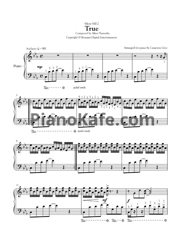 Ноты Akira Yamaoka - True - PianoKafe.com