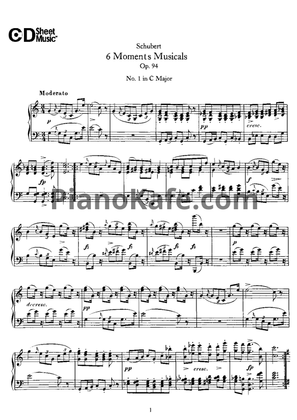 Ноты Франц Шуберт - 6 музыкальных моментов (Op. 94) - PianoKafe.com