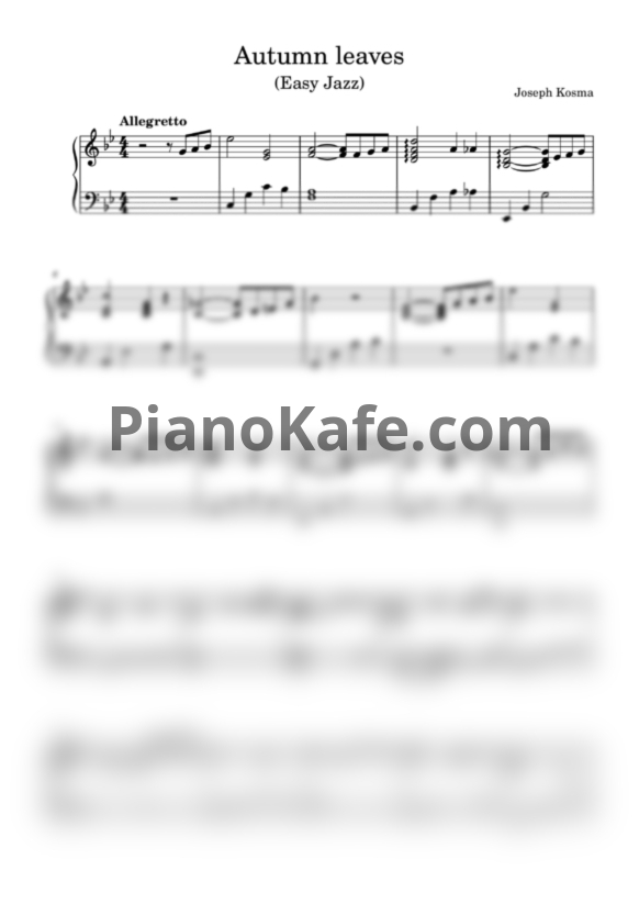 Ноты Joseph Kosma - Autumn leaves (Easy jazz) - PianoKafe.com
