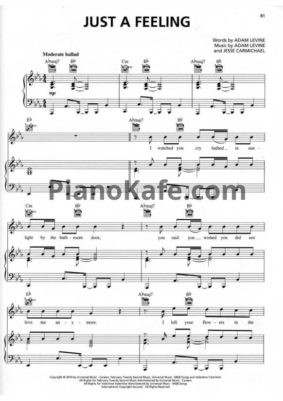 Ноты Maroon 5 - Just a feeling - PianoKafe.com
