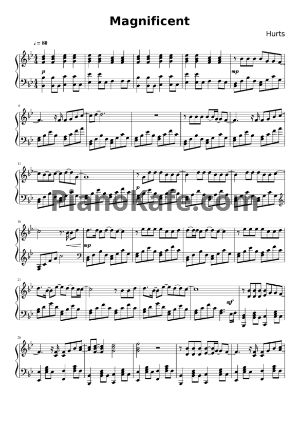 Ноты Hurts - Magnificent - PianoKafe.com