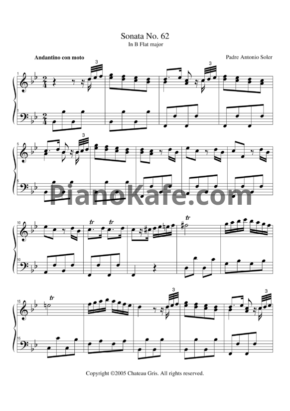 Ноты Antonio Soler - Sonata No. 62 in B flat major - PianoKafe.com
