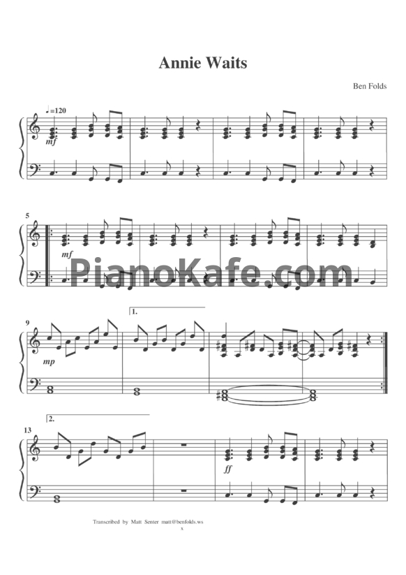 Ноты Ben Folds - Annie waits - PianoKafe.com
