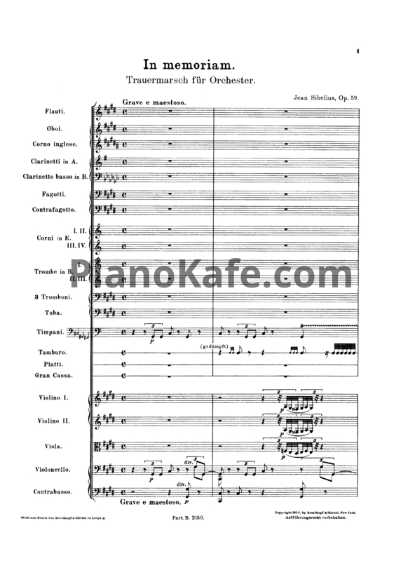 Ноты Ян Сибелиус - In memoriam, для оркестра (Op. 59, партитура) - PianoKafe.com
