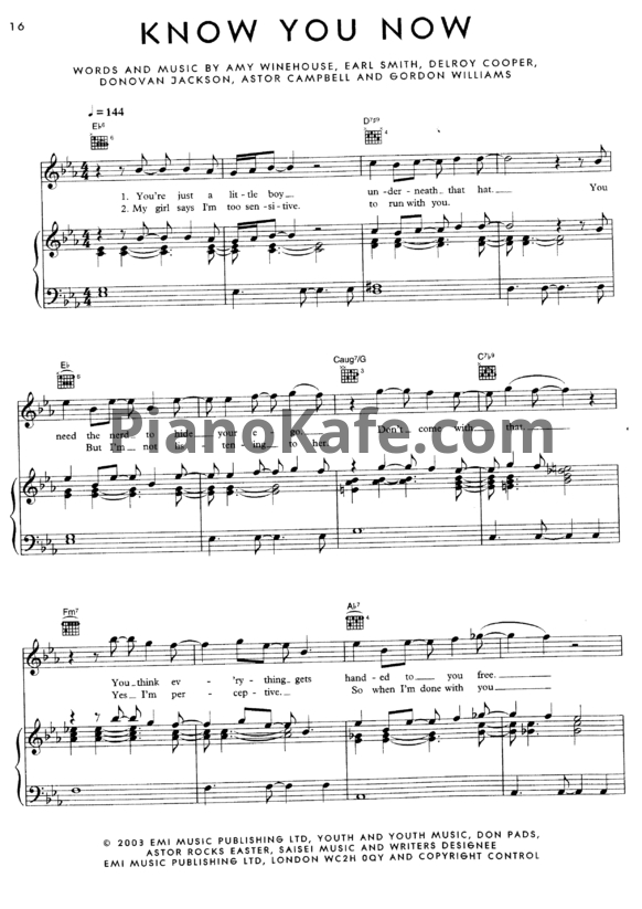 Ноты Amy Winehouse - Know you now - PianoKafe.com