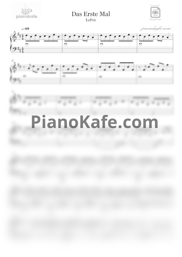 Ноты Lafee - Das erste mal (Версия 2) - PianoKafe.com