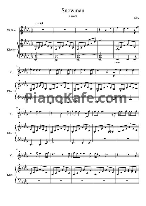 Ноты Sia - Snowman - PianoKafe.com