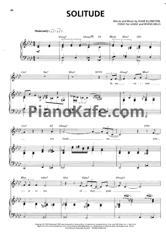Ноты Billie Holiday - Solitude - PianoKafe.com