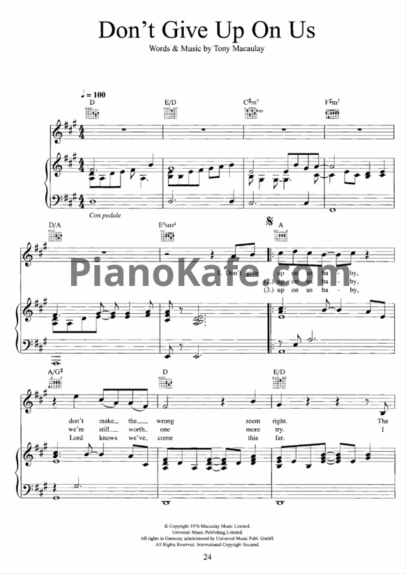 Ноты David Soul - Don't give up on us - PianoKafe.com