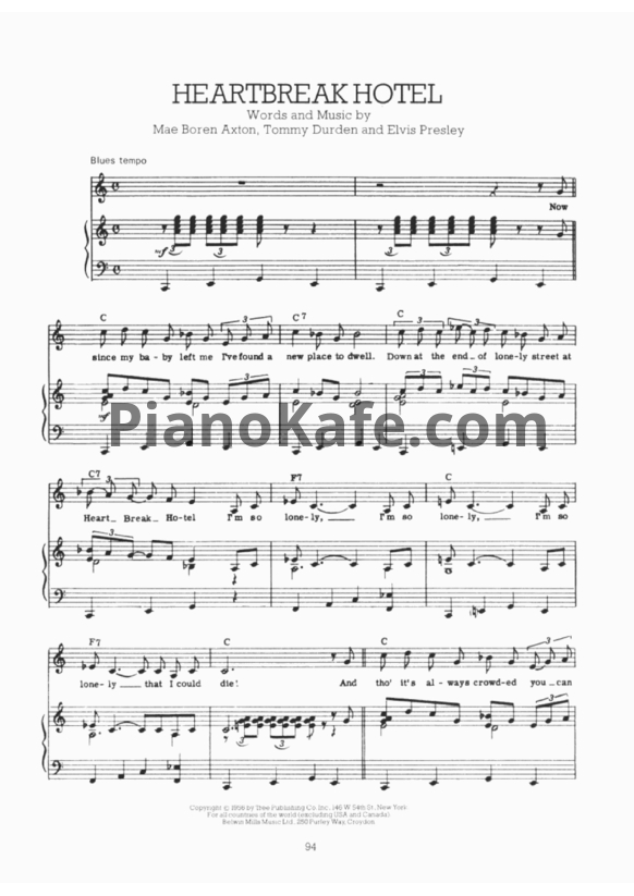 Ноты Elvis Presley - Heartbreak hotel - PianoKafe.com