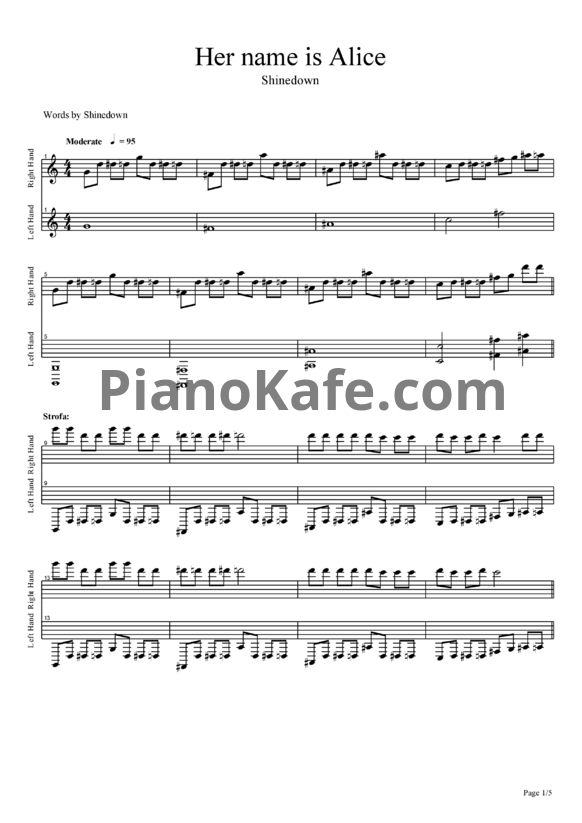 Ноты Shinedown - Her name is Alice - PianoKafe.com