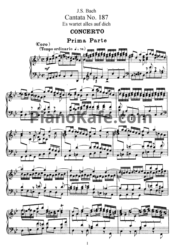 Ноты И. Бах - Кантата №187 "Es wartet alles auf dich" (BWV 187) - PianoKafe.com