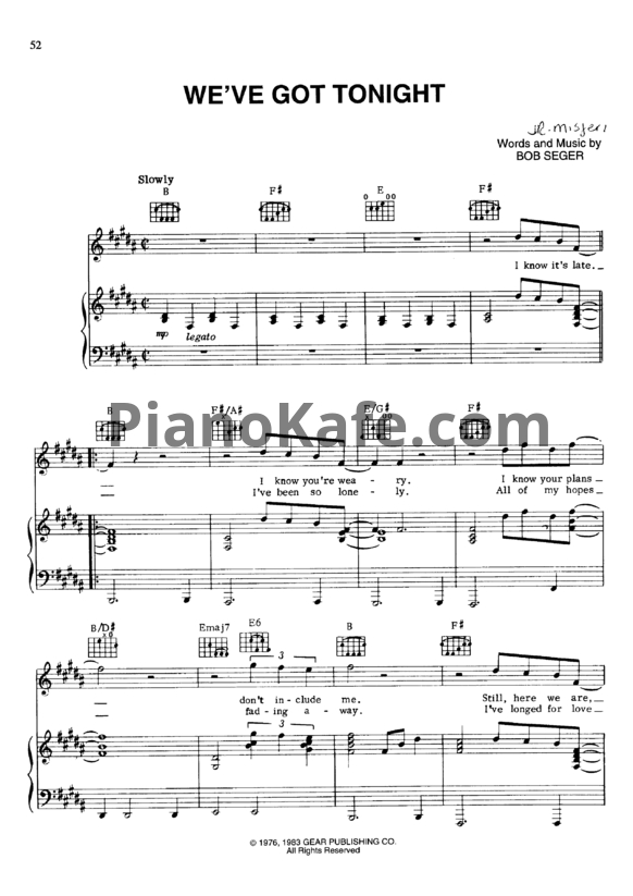 Ноты Bob Seger - We've got tonight - PianoKafe.com