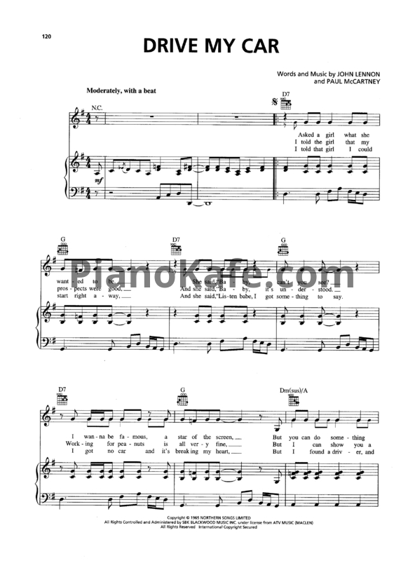 Ноты The Beatles - Drive my car - PianoKafe.com