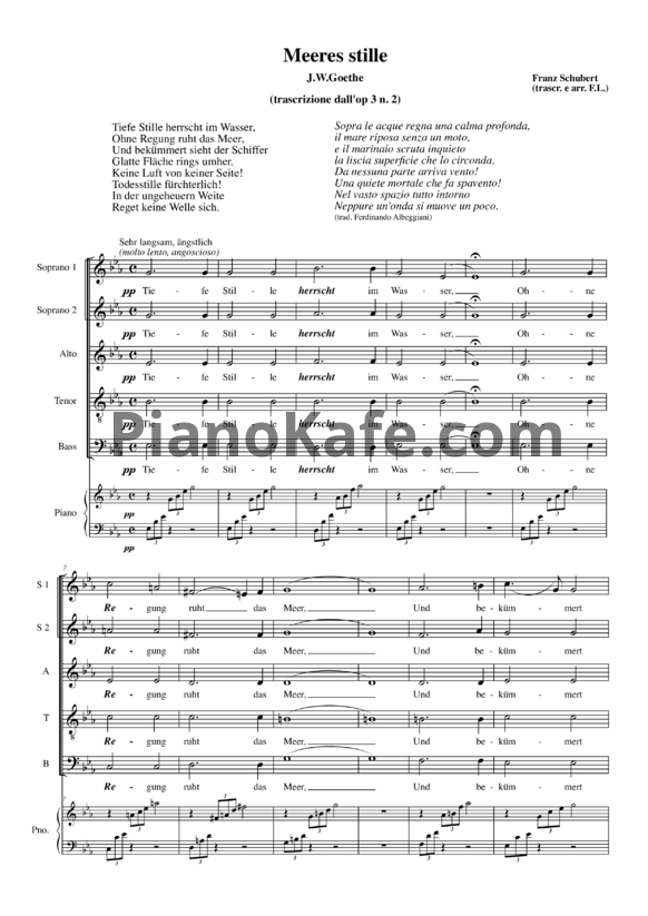 Ноты Франц Шуберт - Meeres stille (Хоровая партитура с сопровождением) - PianoKafe.com