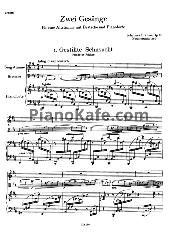 Ноты И. Брамс - Два напева (Op. 91) - PianoKafe.com