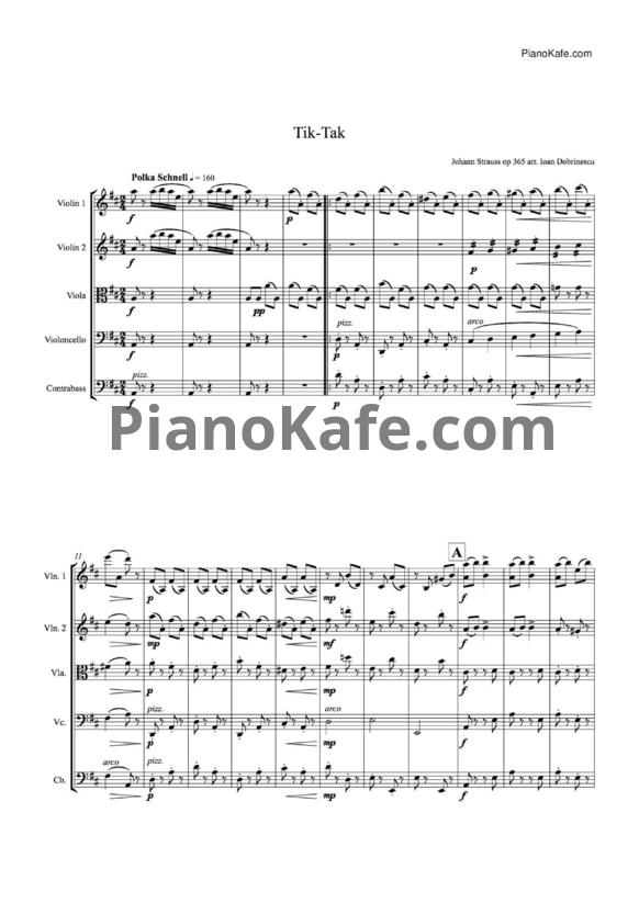 Ноты Иоганн Штраус (сын) - Шуточная полька "Тик-Так" (Оp. 365) - PianoKafe.com